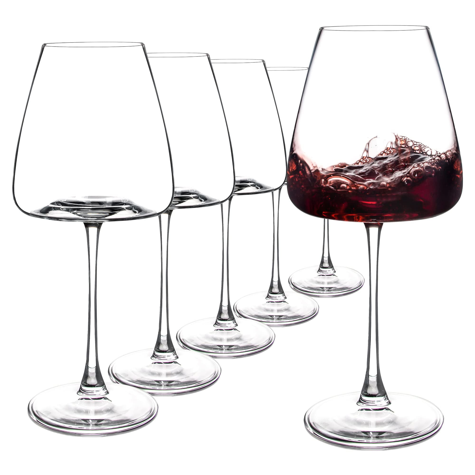 SHYRC front view showing six clear wine glasses for elegant presentation