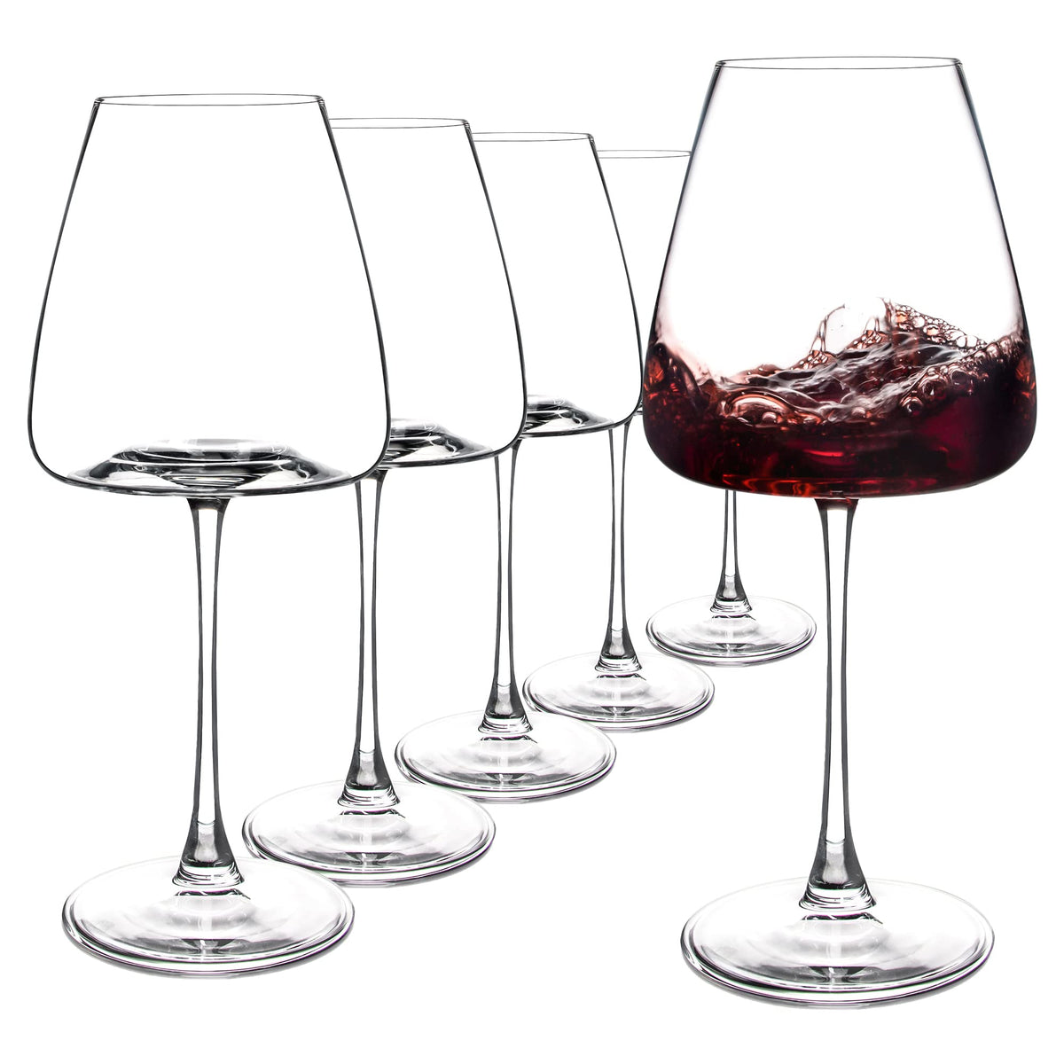 SHYRC front view showing six clear wine glasses for elegant presentation