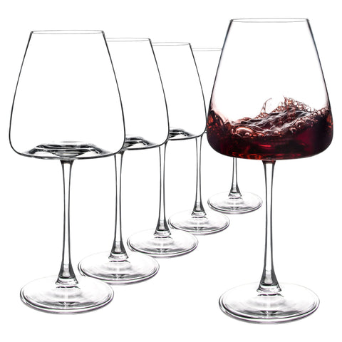 SHYRC front view showing six clear wine glasses for elegant presentation