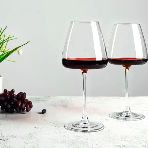 SHYRC glass beside a wine bottle illustrating 19.5 oz capacity