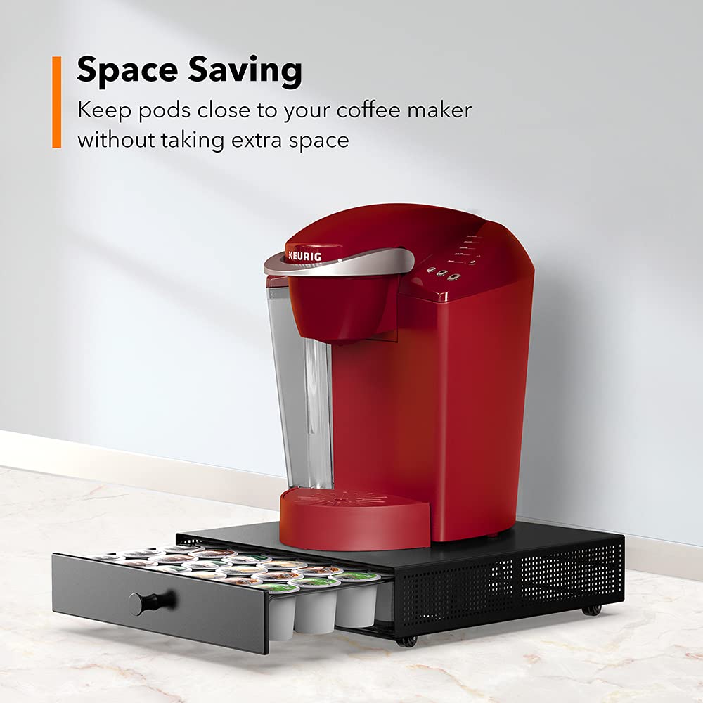 SICHEER organizer in kitchen with brewer, brand creates tidy coffee station