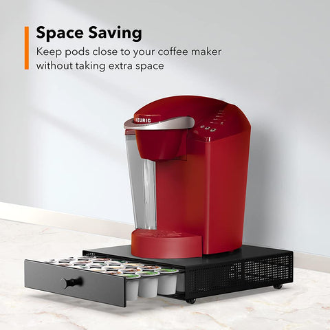 SICHEER organizer in kitchen with brewer, brand creates tidy coffee station