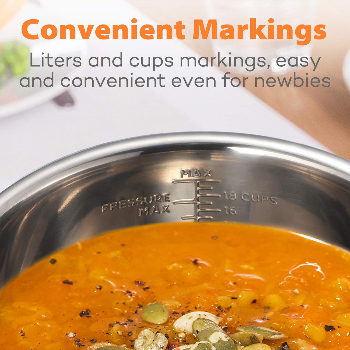 SICHEER interior with liters and cups markings for quick, accurate measuring benefit