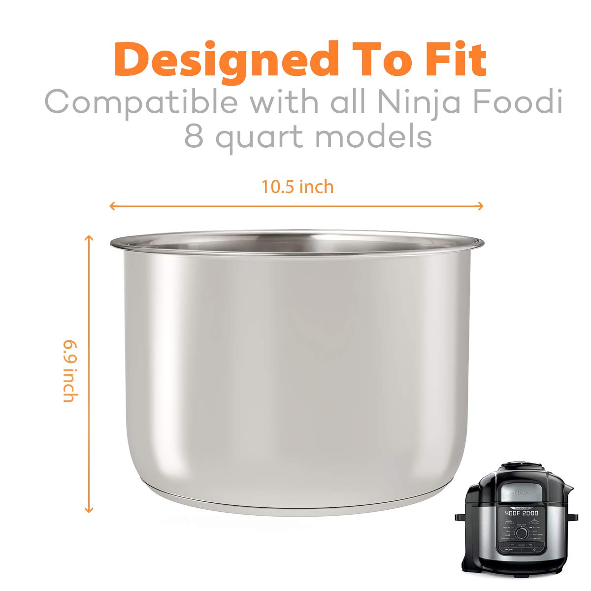 SiCheer inner pot next to hand for scale illustrating capacity and handling benefit