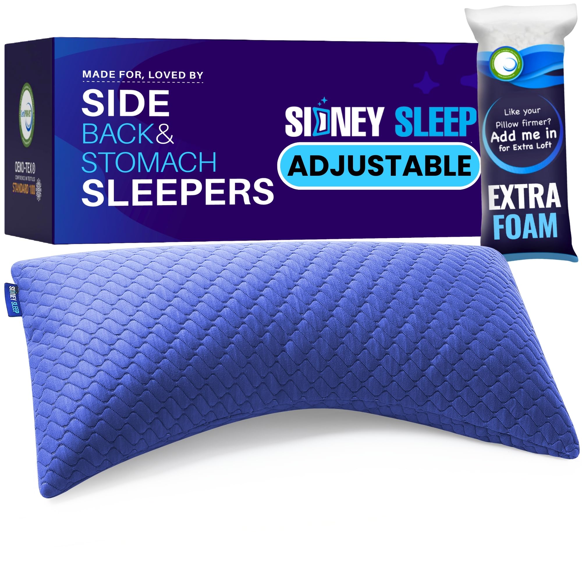 Sidney Sleep pillow supporting head and neck to illustrate alignment for side and back sleepers
