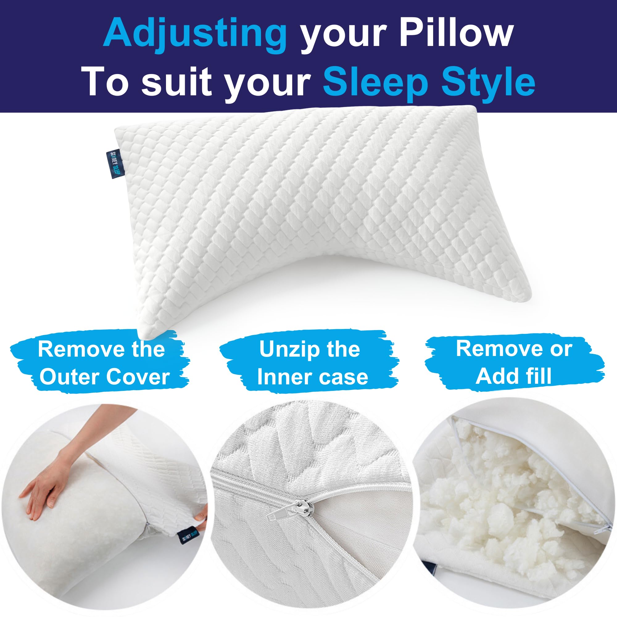 Sidney Sleep zipper open to reveal fill chamber for easy loft adjustment and comfort