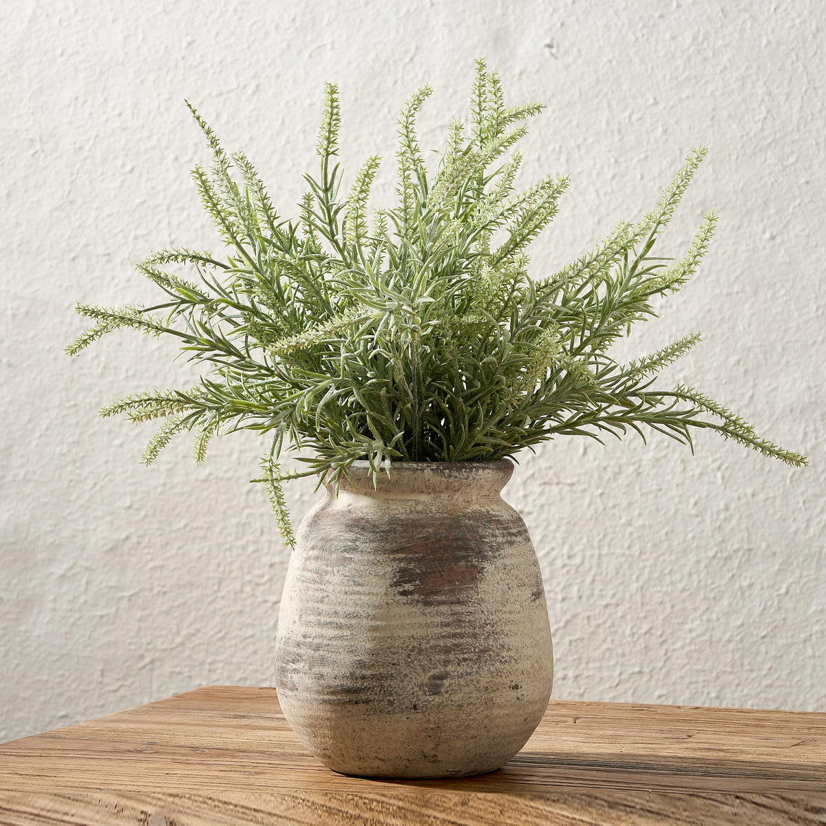 SIDUCAL front view of whitewashed ceramic vase showing rustic finish and focal decor benefit