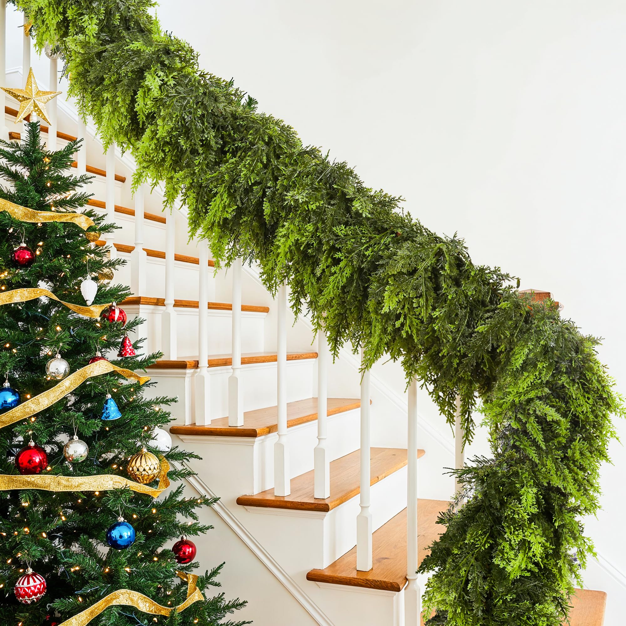 SIECCY garland beside a 6 ft ruler for scale demonstrating length and easy coverage options