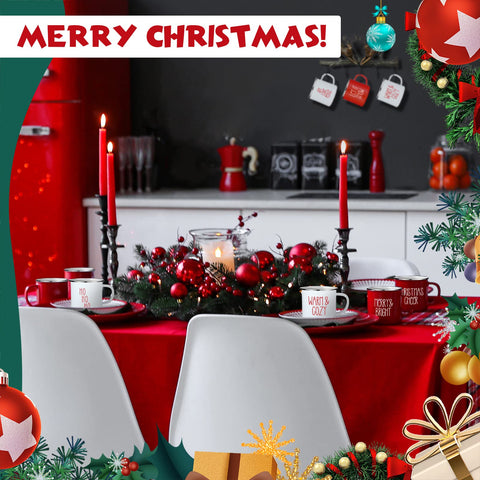 Sieral holiday table display of mugs showing festive atmosphere and coordinated styling