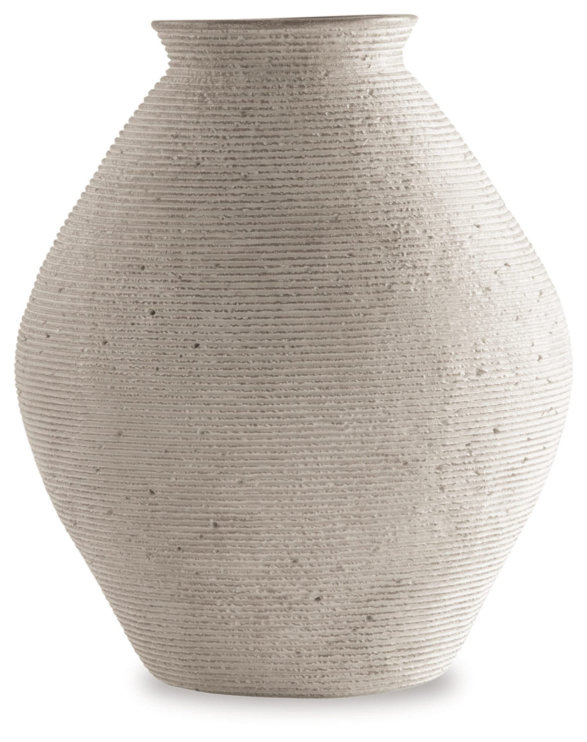 Signature Design by Ashley front view showing ribbed tan vase and styling benefit