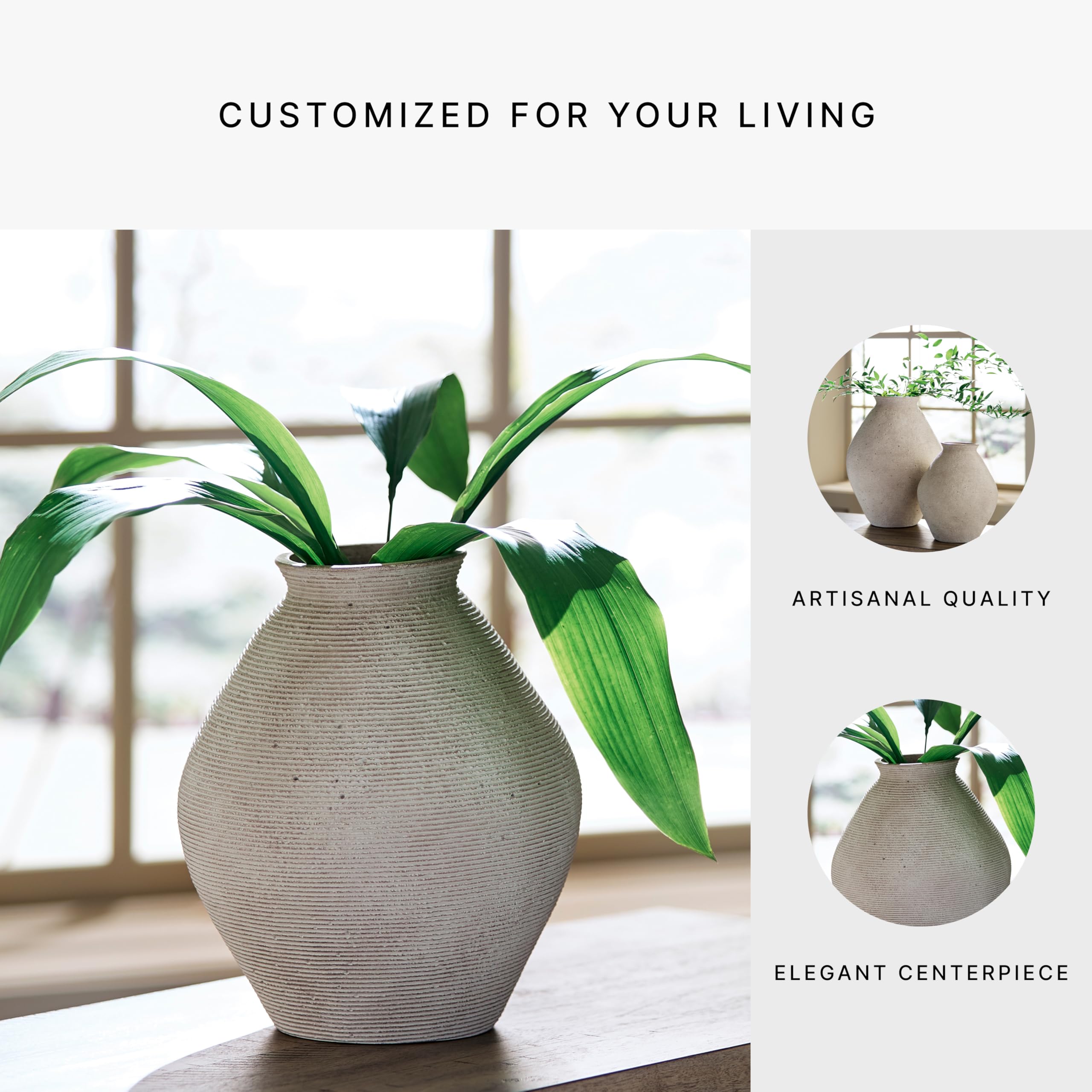 Signature Design by Ashley vase styled with pampas grass adding instant warmth