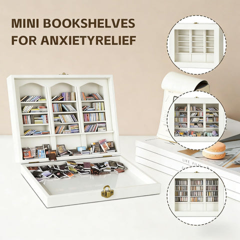SIHPTO arranged 300 mini books in tiny library display for tactile organization benefit