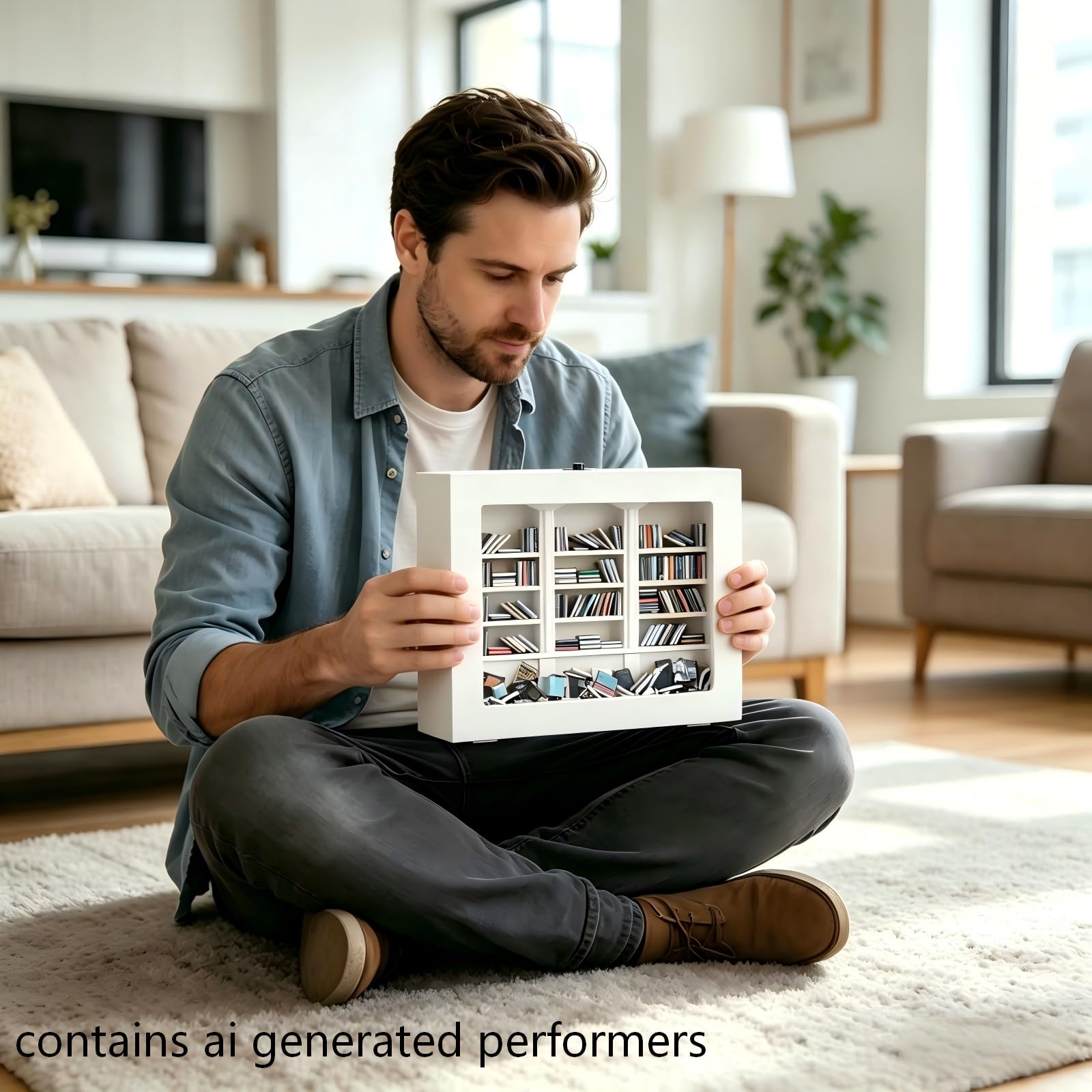 SIHPTO bookshelf held in hand to show scale and easy portability benefit