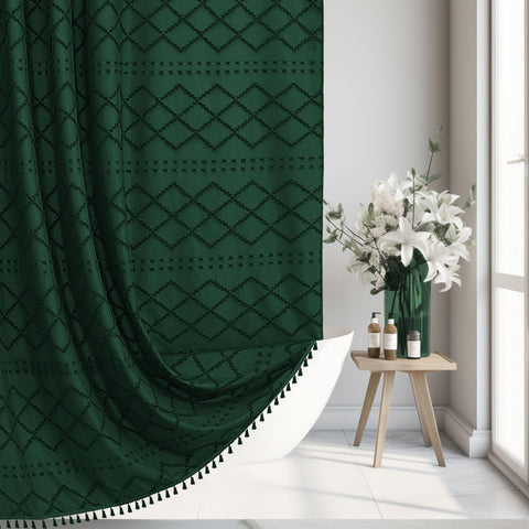 Siiluminisoy dark green curtain front view showing full size and color benefit