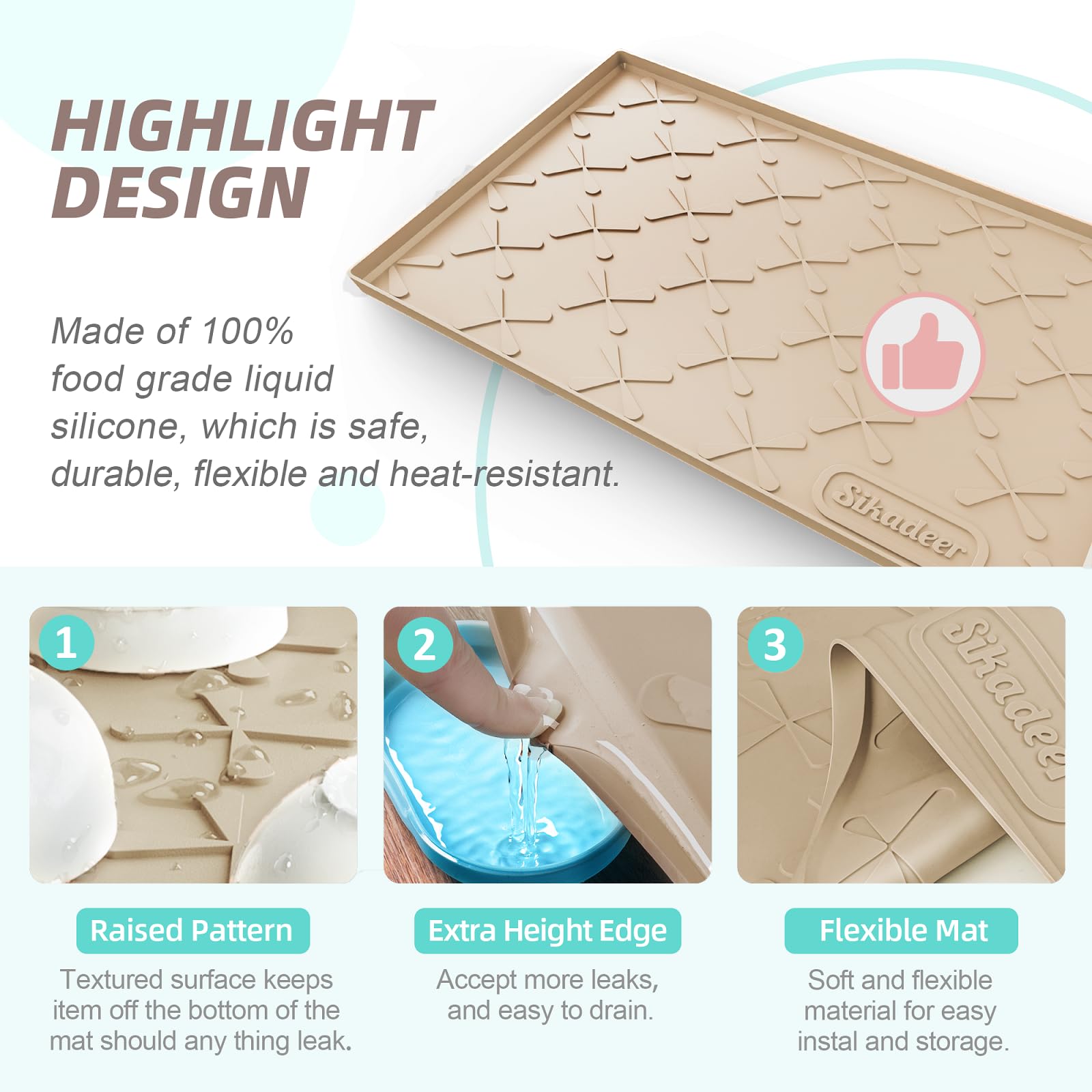 SIKADEER raised-edge detail containing liquid for leak protection benefit