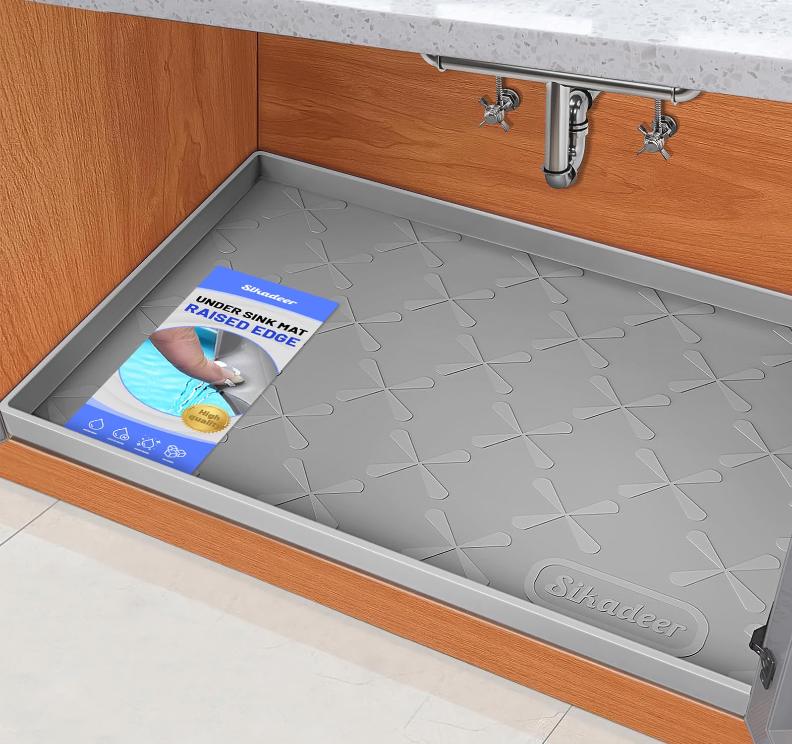SIKADEER front view of silicone liner showing full tray and raised edges protect cabinet