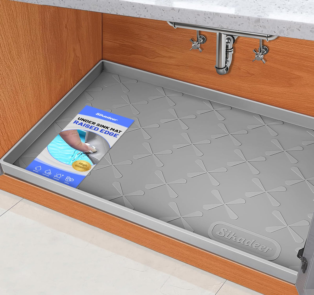 SIKADEER front view of silicone liner showing full tray and raised edges protect cabinet