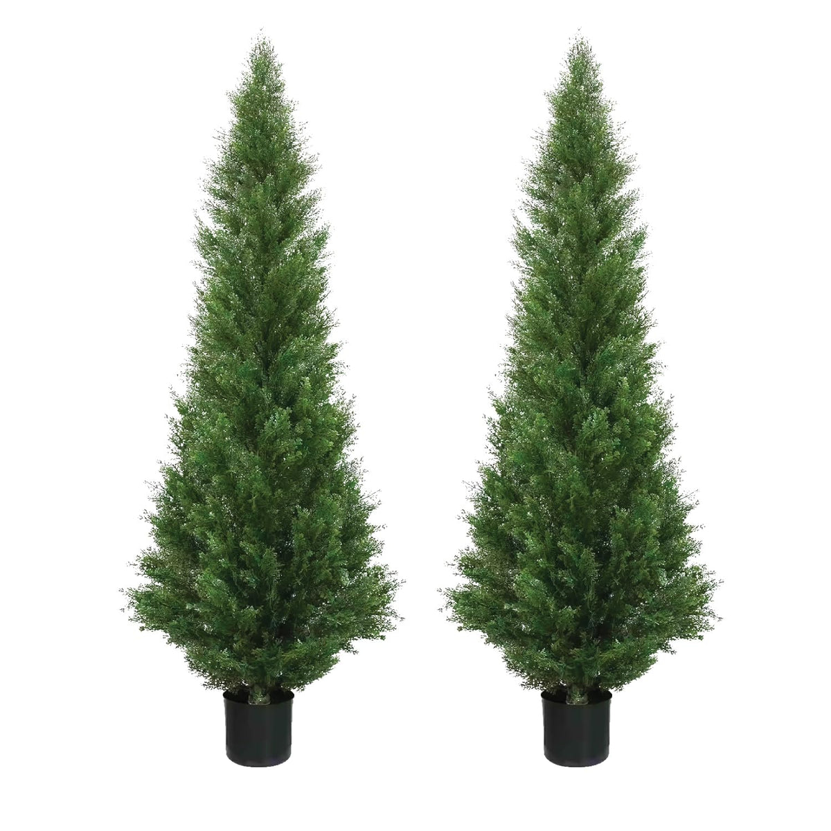 Silk Tree Warehouse front view of two potted topiaries showing elegant entrance impact