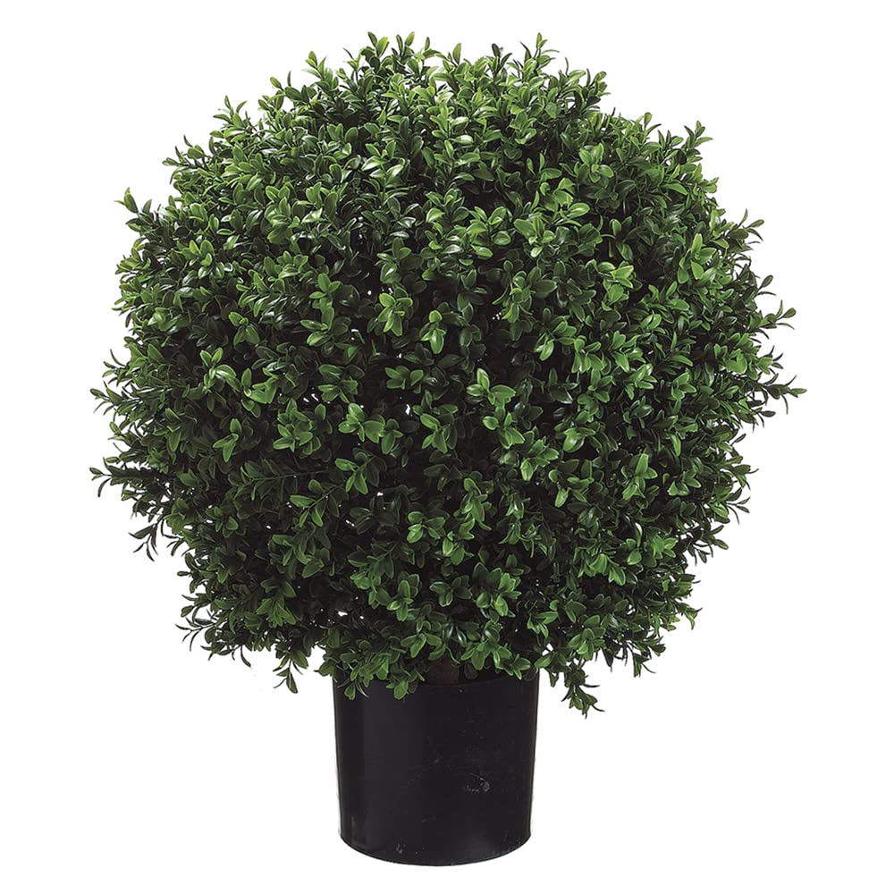 SilksAreForever boxwood ball front view in plastic pot showing lifelike greenery and instant style