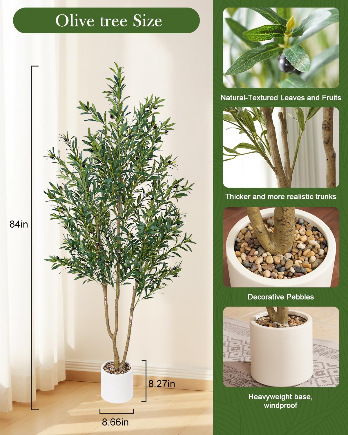 Sillaff olive tree fruit and branch texture showing plump faux olives and natural bark look