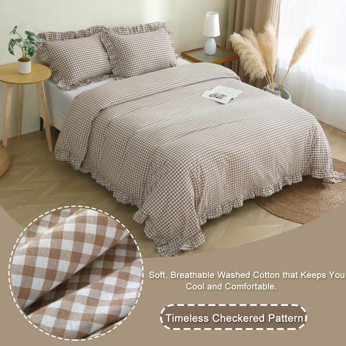 Silnuo ruffle pillow sham envelope closure detail for neat, secure insert