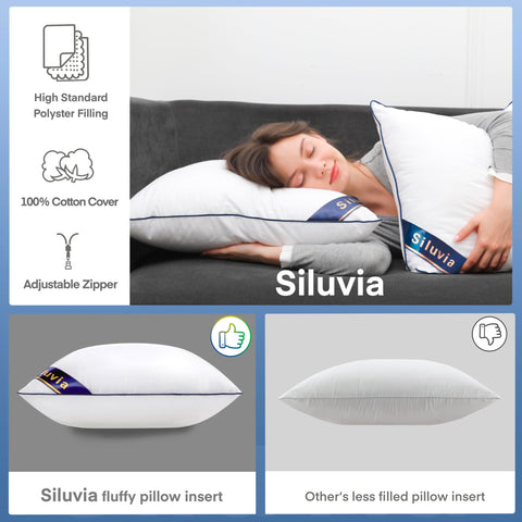 Siluvia pillows on bed in bright bedroom, creates tidy layered look