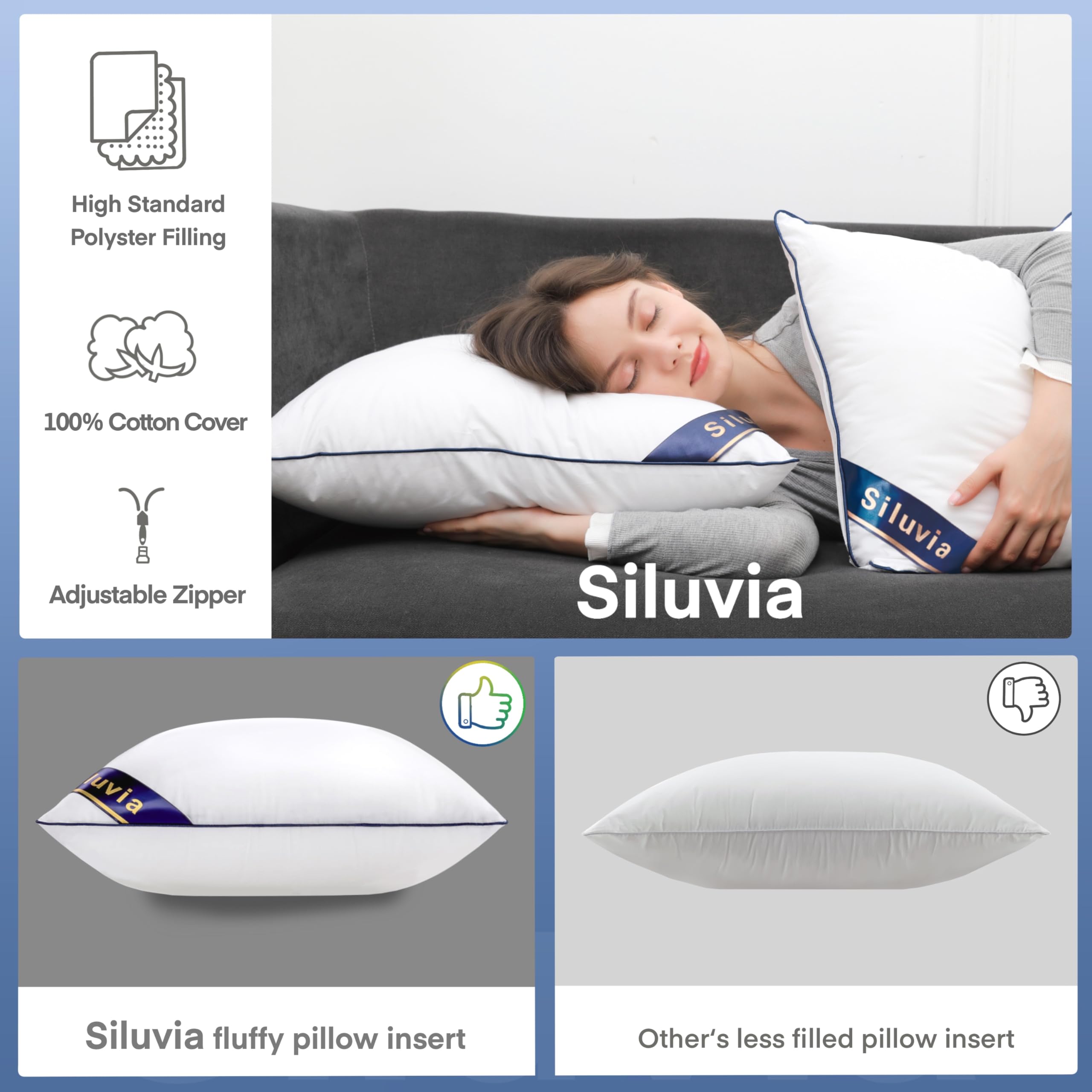 Siluvia pillows arranged on bed delivering layered hotel-like look