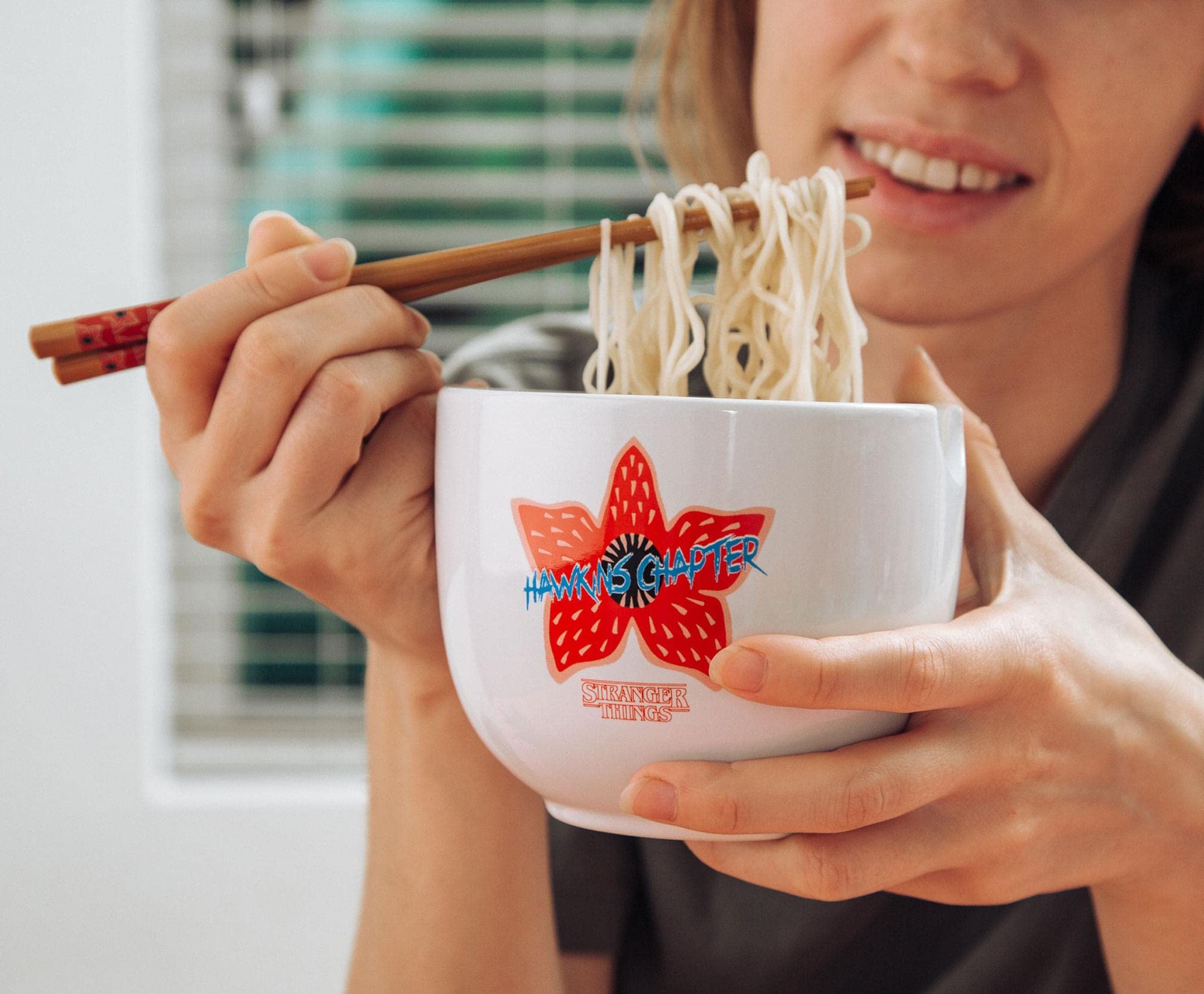 Silver Buffalo ramen bowl and chopsticks styled on tabletop showing display potential