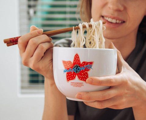 Silver Buffalo ramen bowl and chopsticks styled on tabletop showing display potential