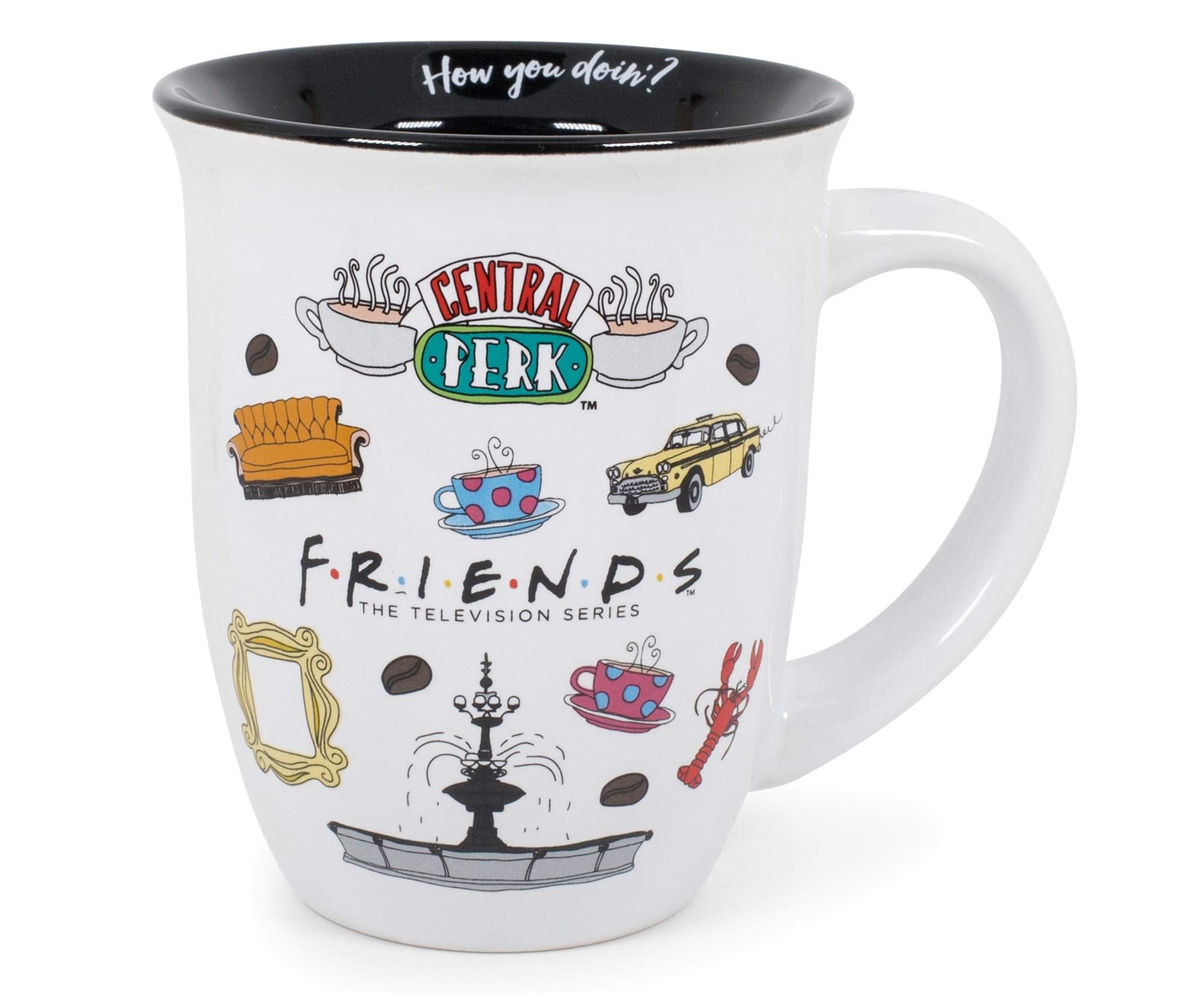 Silver Buffalo mug front view with Central Perk logo, showcases fandom pride and vibrant art
