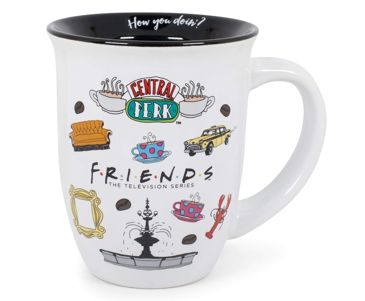 Silver Buffalo mug front view with Central Perk logo, showcases fandom pride and vibrant art
