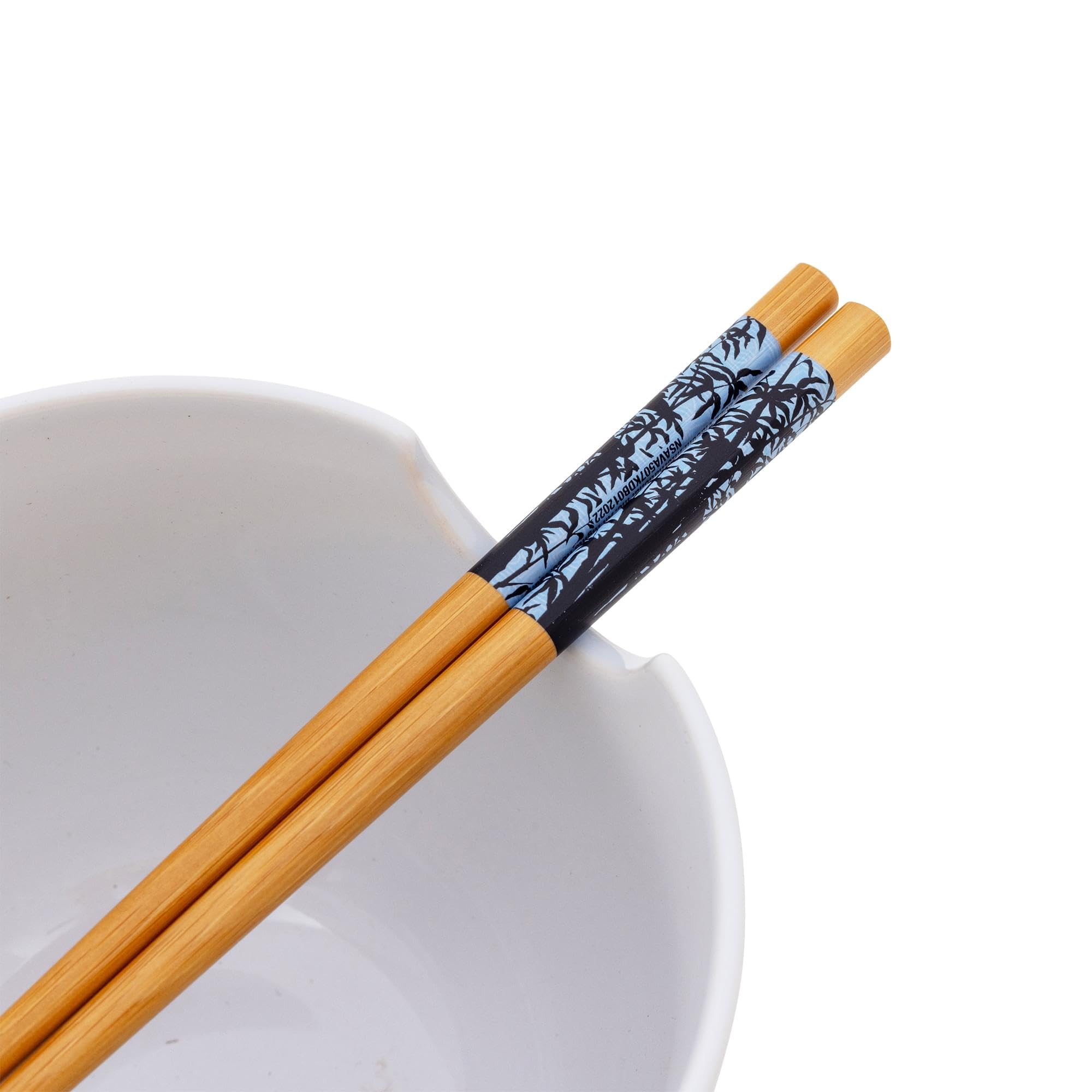 Silver Buffalo wooden chopsticks resting in bowl notch for convenient utensil storage