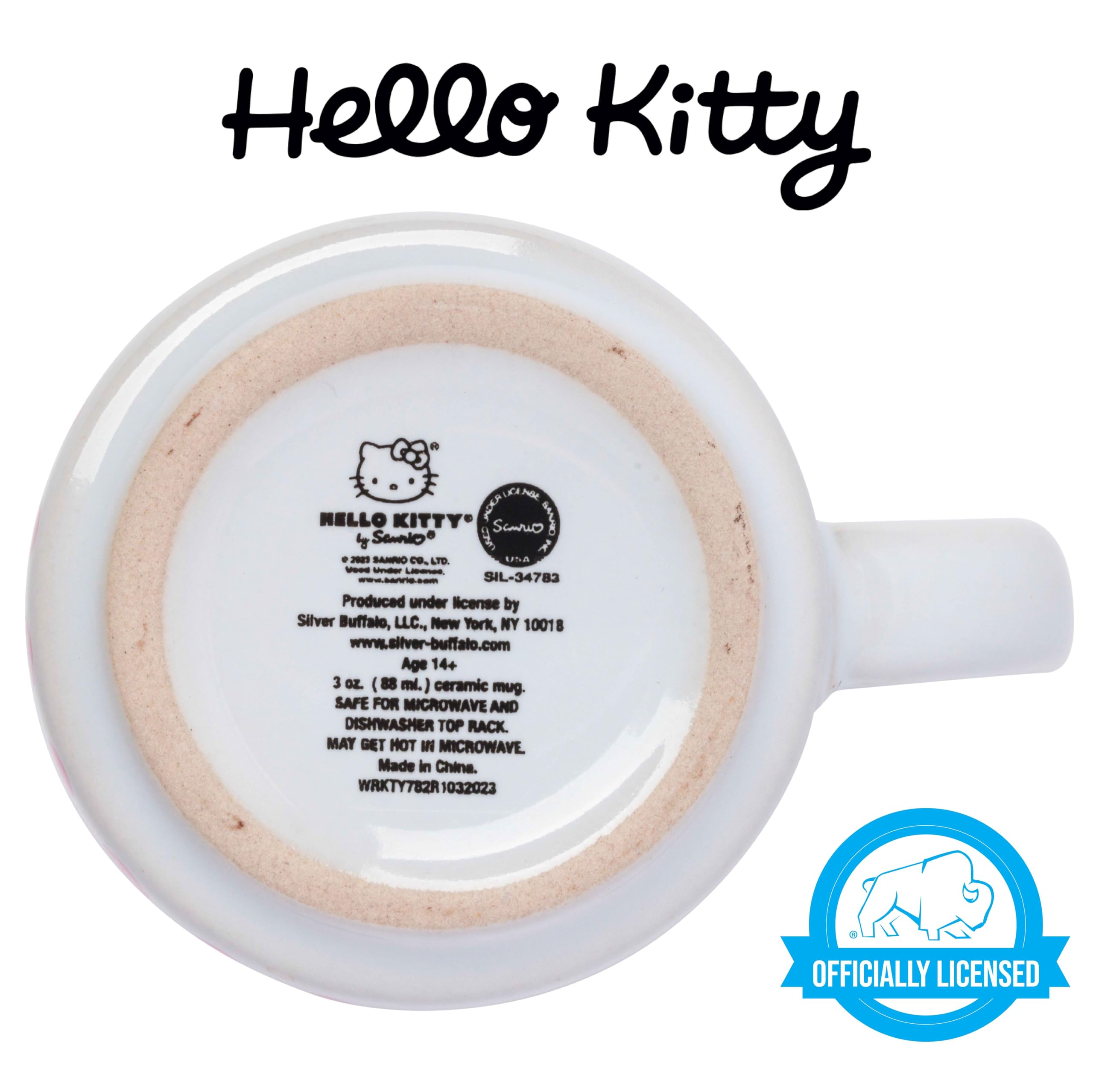 Silver Buffalo close-up of Hello Kitty face graphic and clarity
