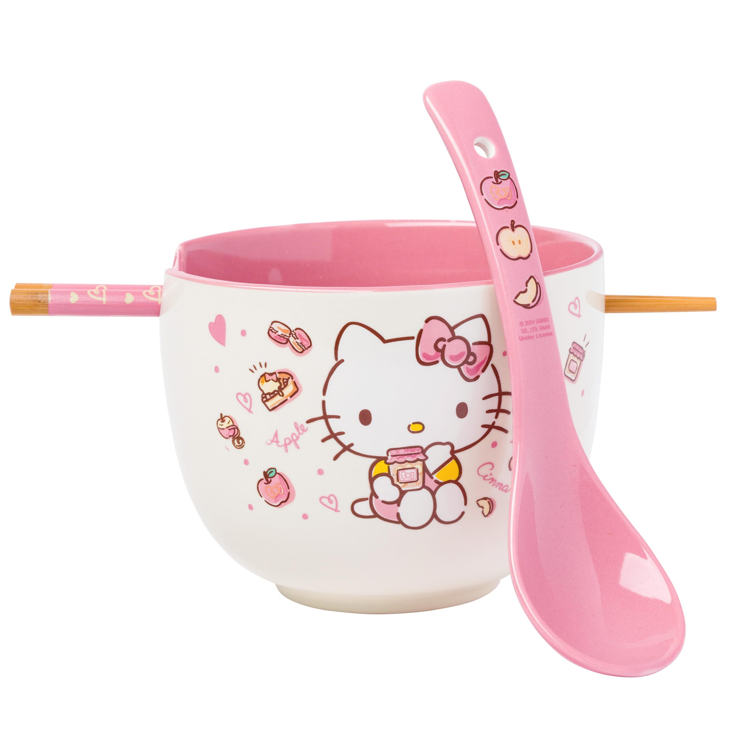 Silver Buffalo Hello Kitty front view showing bowl and utensils, charming and functional