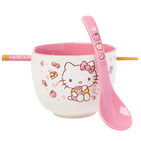 Silver Buffalo Hello Kitty front view showing bowl and utensils, charming and functional