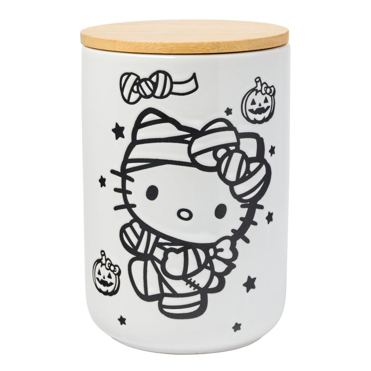 Silver Buffalo Hello Kitty front view showing festive design and storage benefit