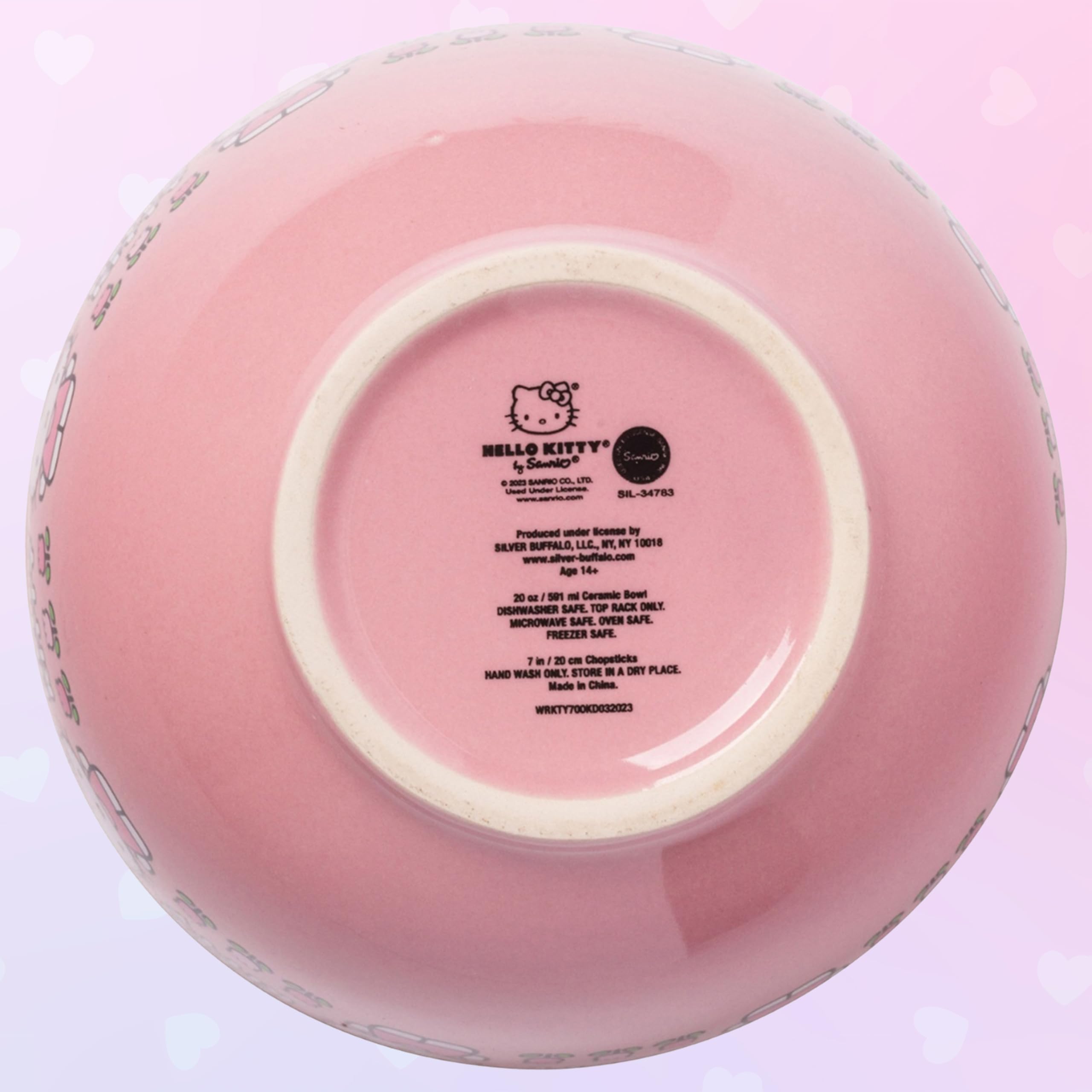Silver Buffalo Hello Kitty label showing official Sanrio licensing and product details