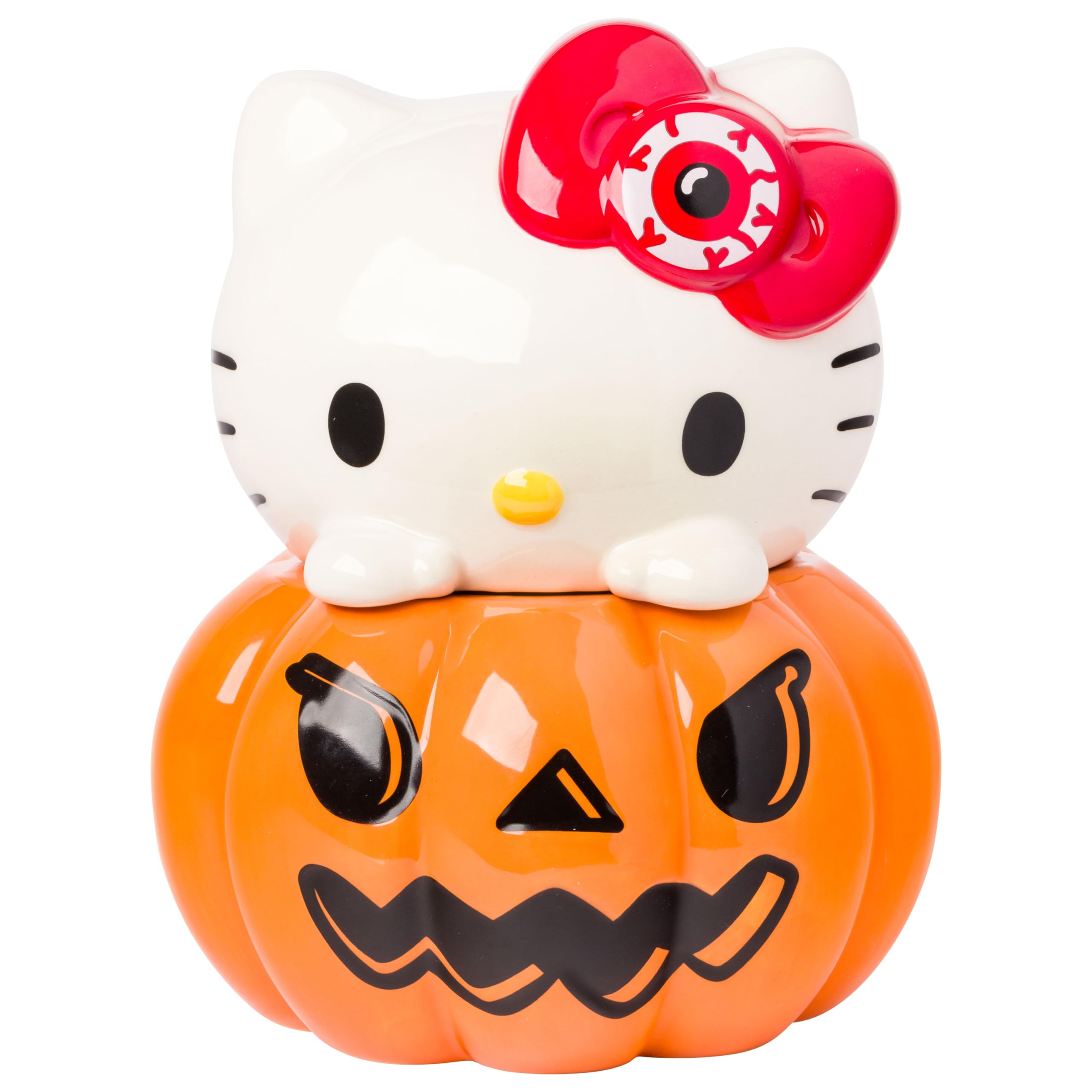 Silver Buffalo Hello Kitty front view showing pumpkin jar and festive appeal