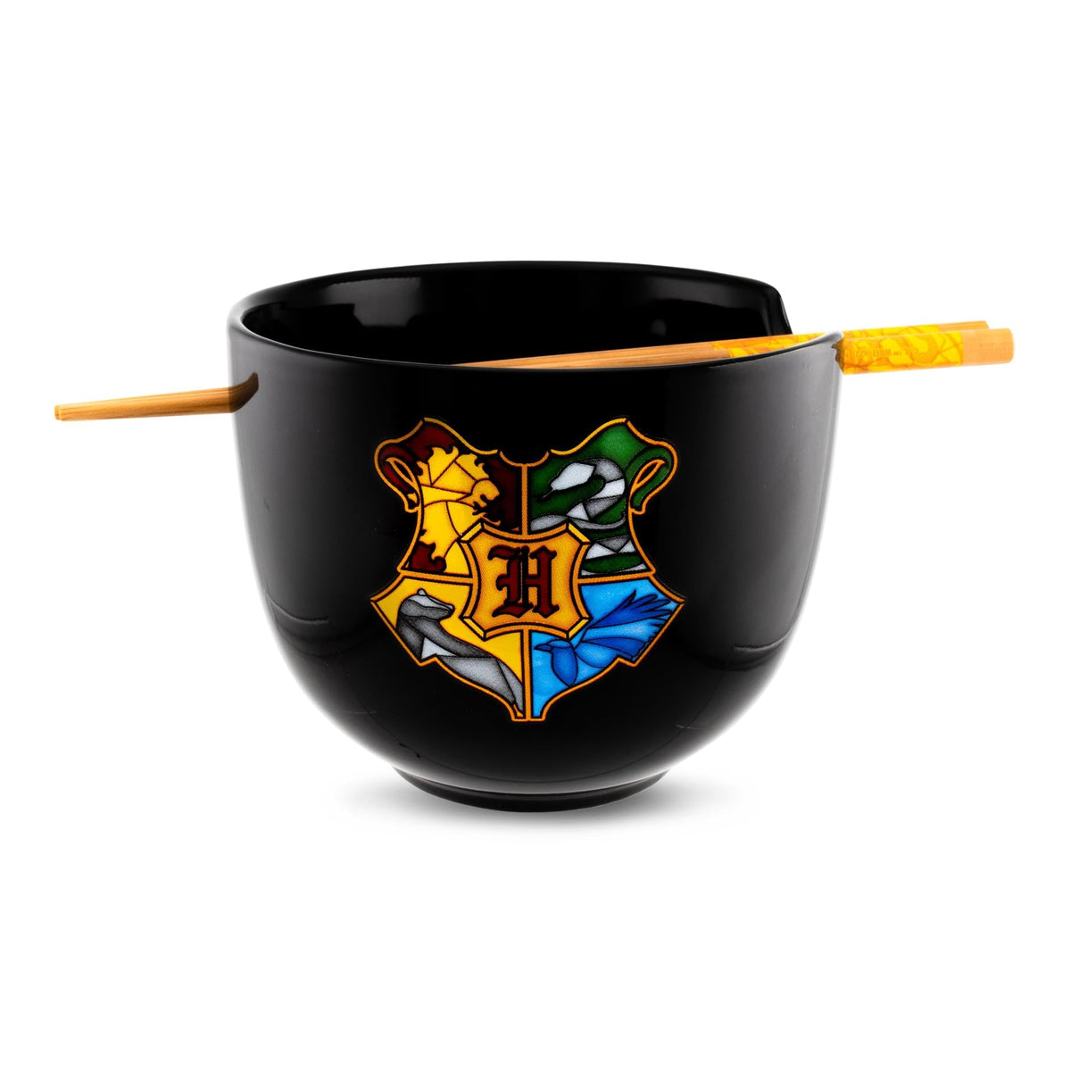 Silver Buffalo front view of Hogwarts crest bowl showing vibrant house colors and charm
