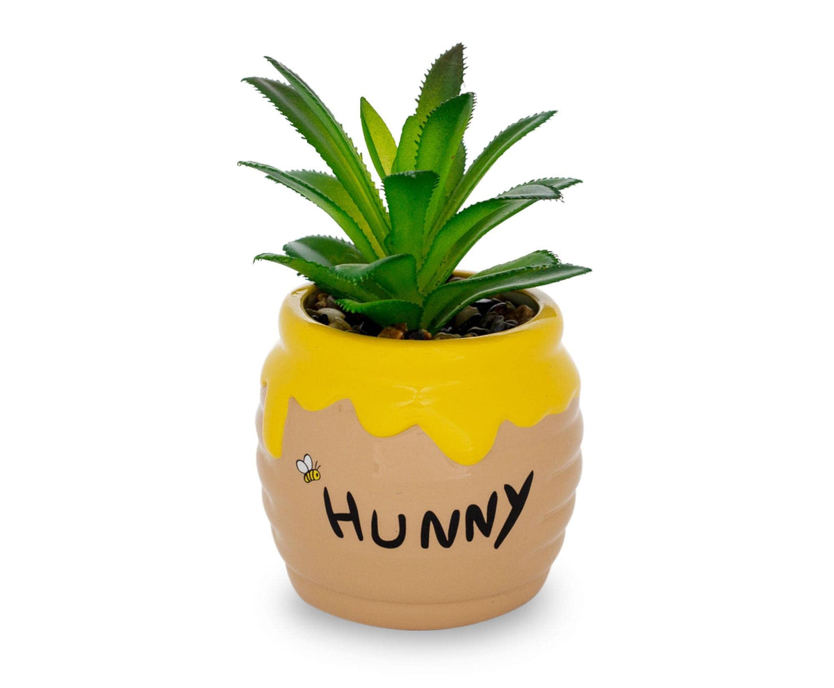 Silver Buffalo front view of hunny pot planter showing Pooh design and charm