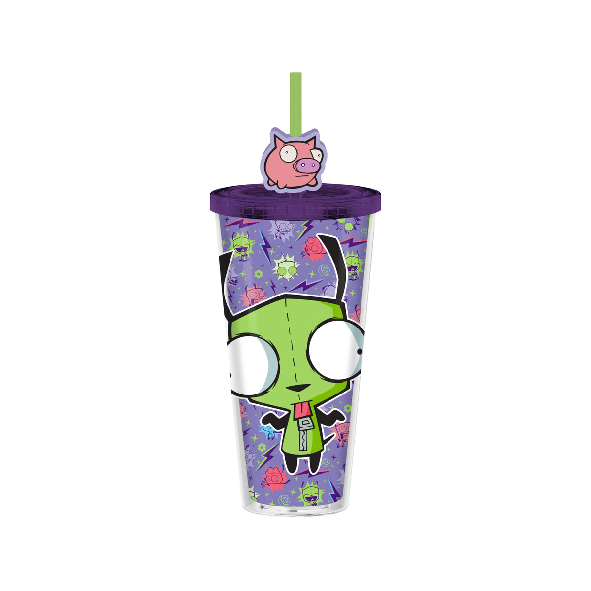Silver Buffalo front view of purple GIR cold cup showing bright design and spill-reducing lid