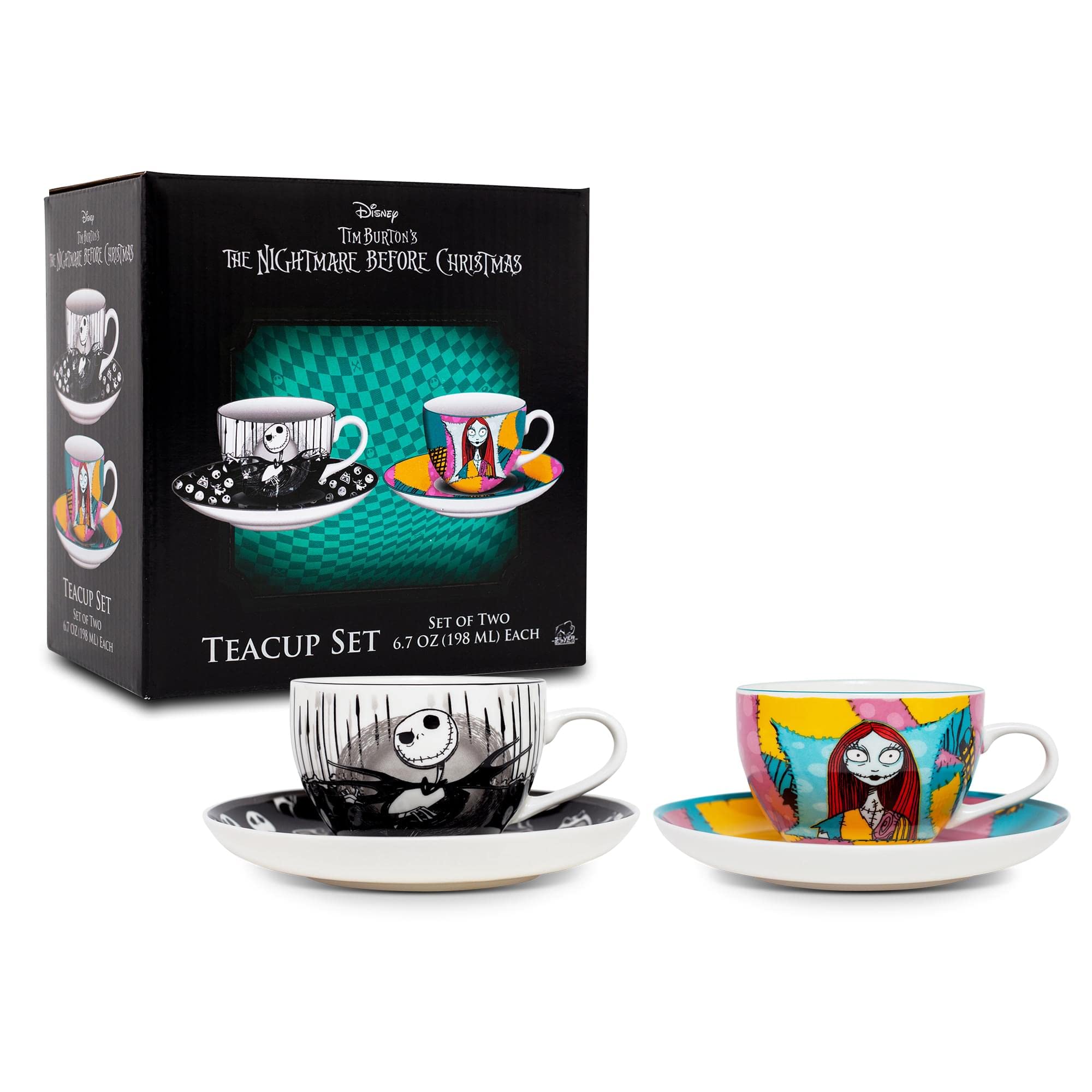 Silver Buffalo close-up of Jack and Sally artwork, detailed character finish benefit