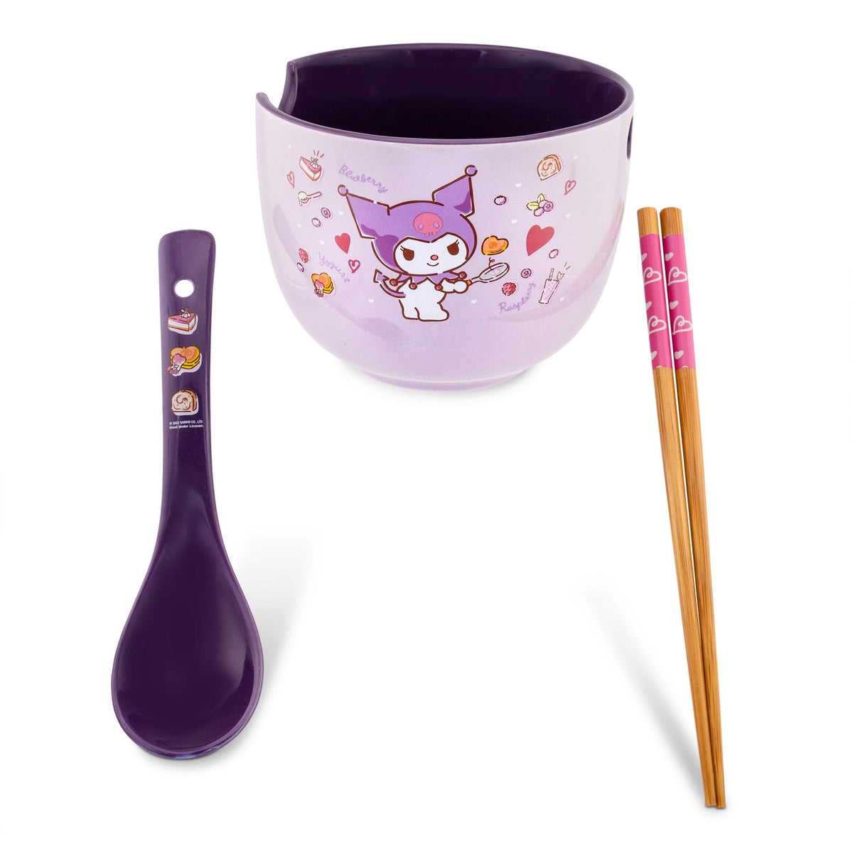 Silver Buffalo Kuromi bowl front view showing design and benefit: collectible display
