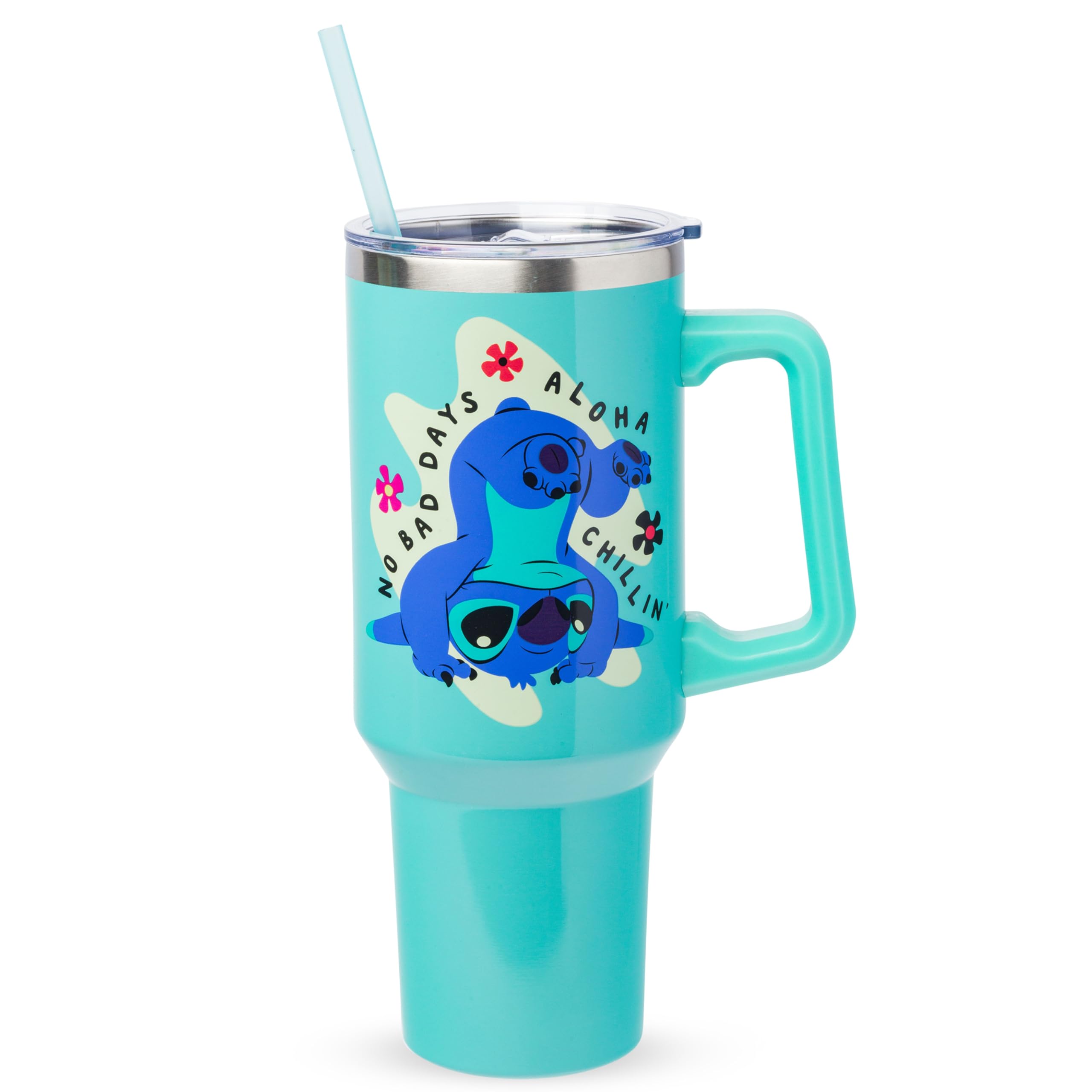 Silver Buffalo front view showing Stitch design and bright aloha artwork for fandom