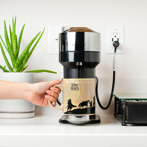 Silver Buffalo mug pouring to show 20 ounce capacity and generous serving size benefit