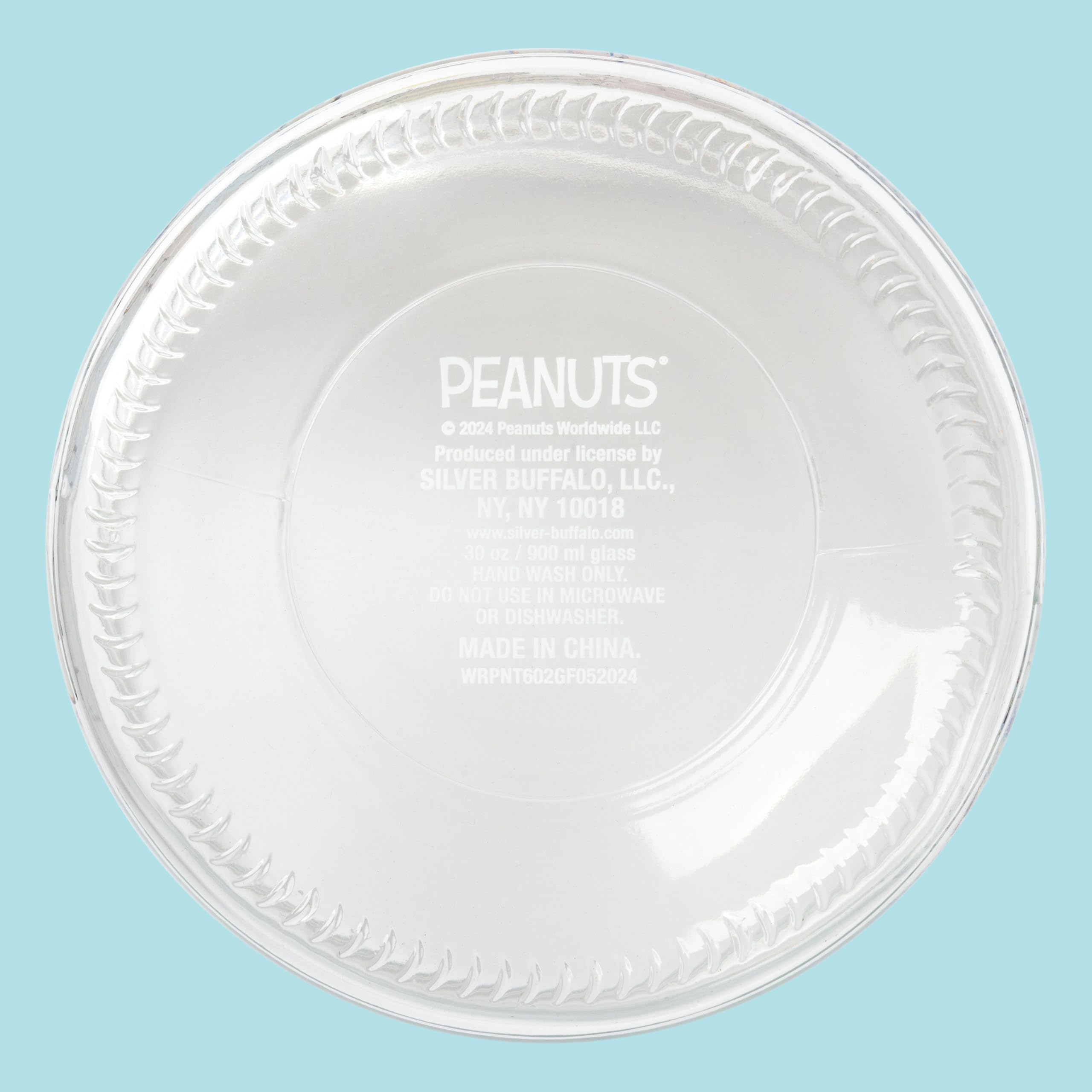 Silver Buffalo jar underside view showing sturdy glass base for durability