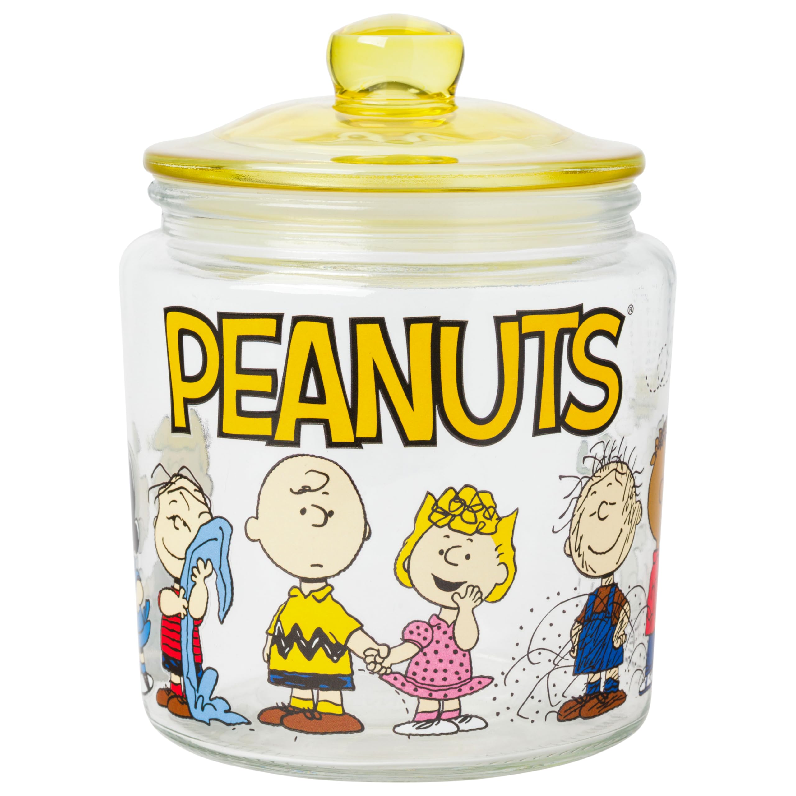 Silver Buffalo front view jar showing Peanuts characters and practical storage