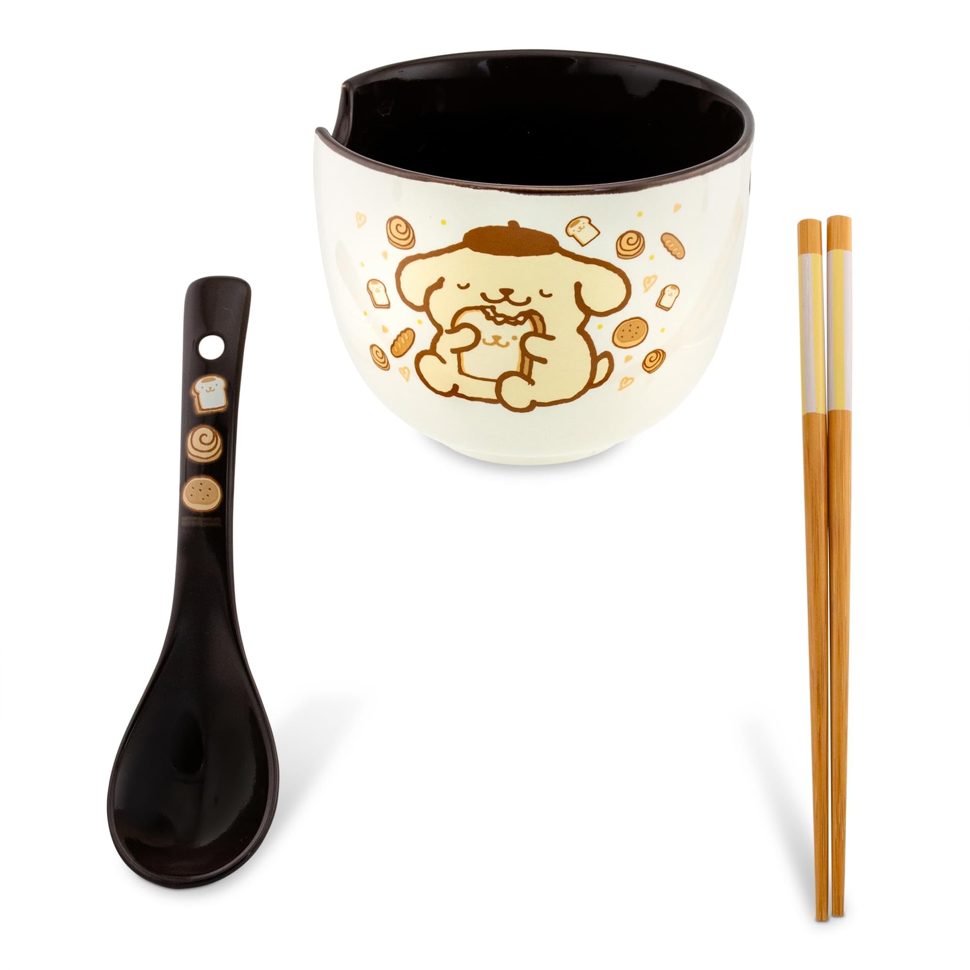 Silver Buffalo Pompompurin top-down shot with ramen inside, showing bowl capacity and serving appeal