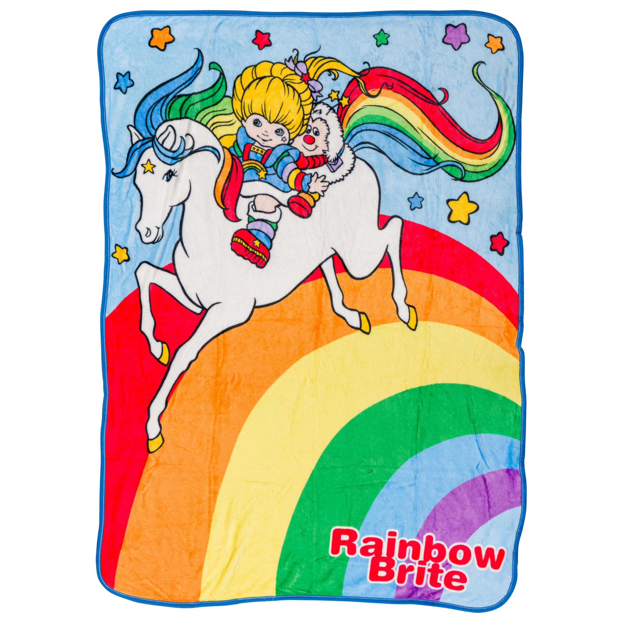 Silver Buffalo front view of Rainbow Brite throw showing full colorful design and comfort