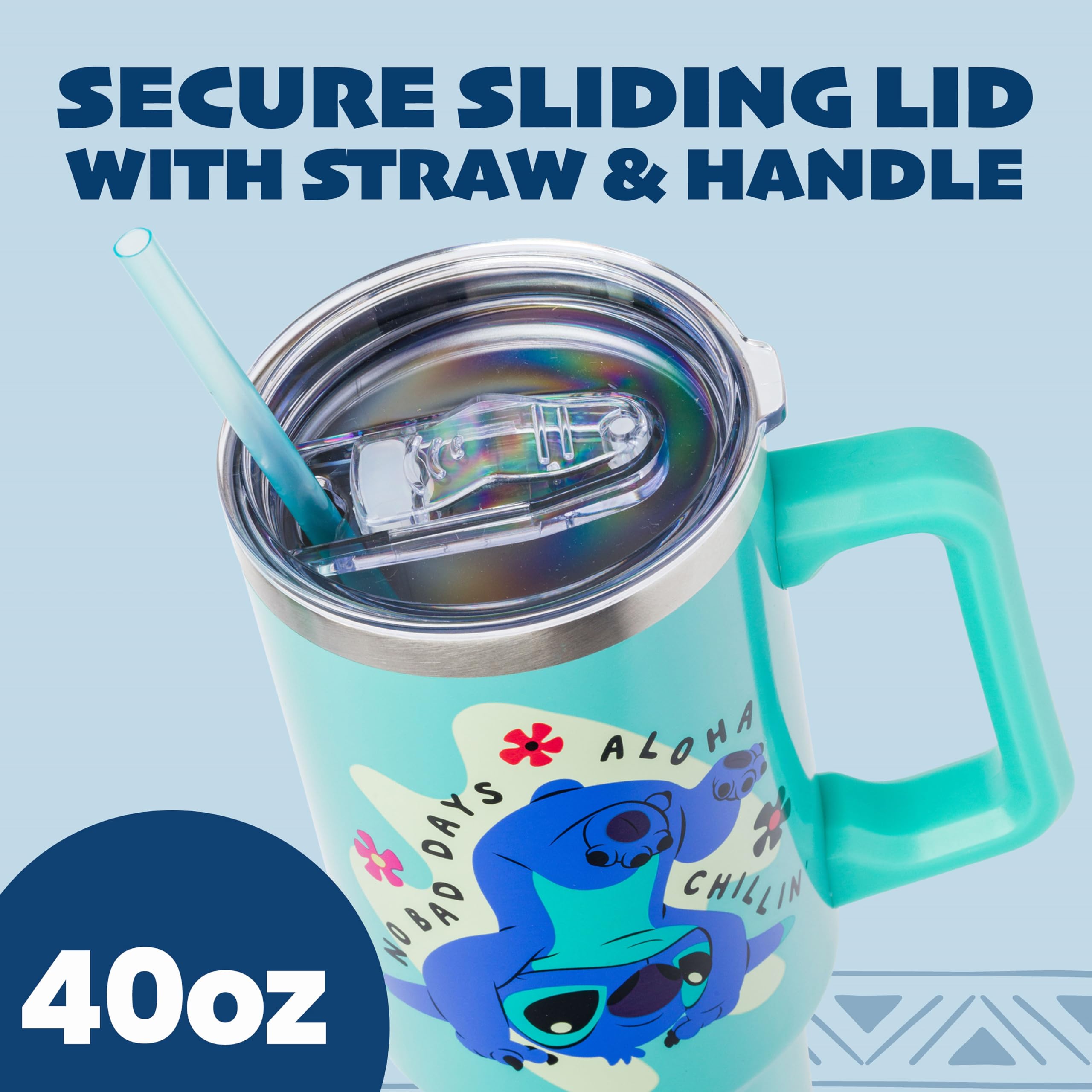 Silver Buffalo sliding lid and straw showing spill-reducing easy-sip convenience